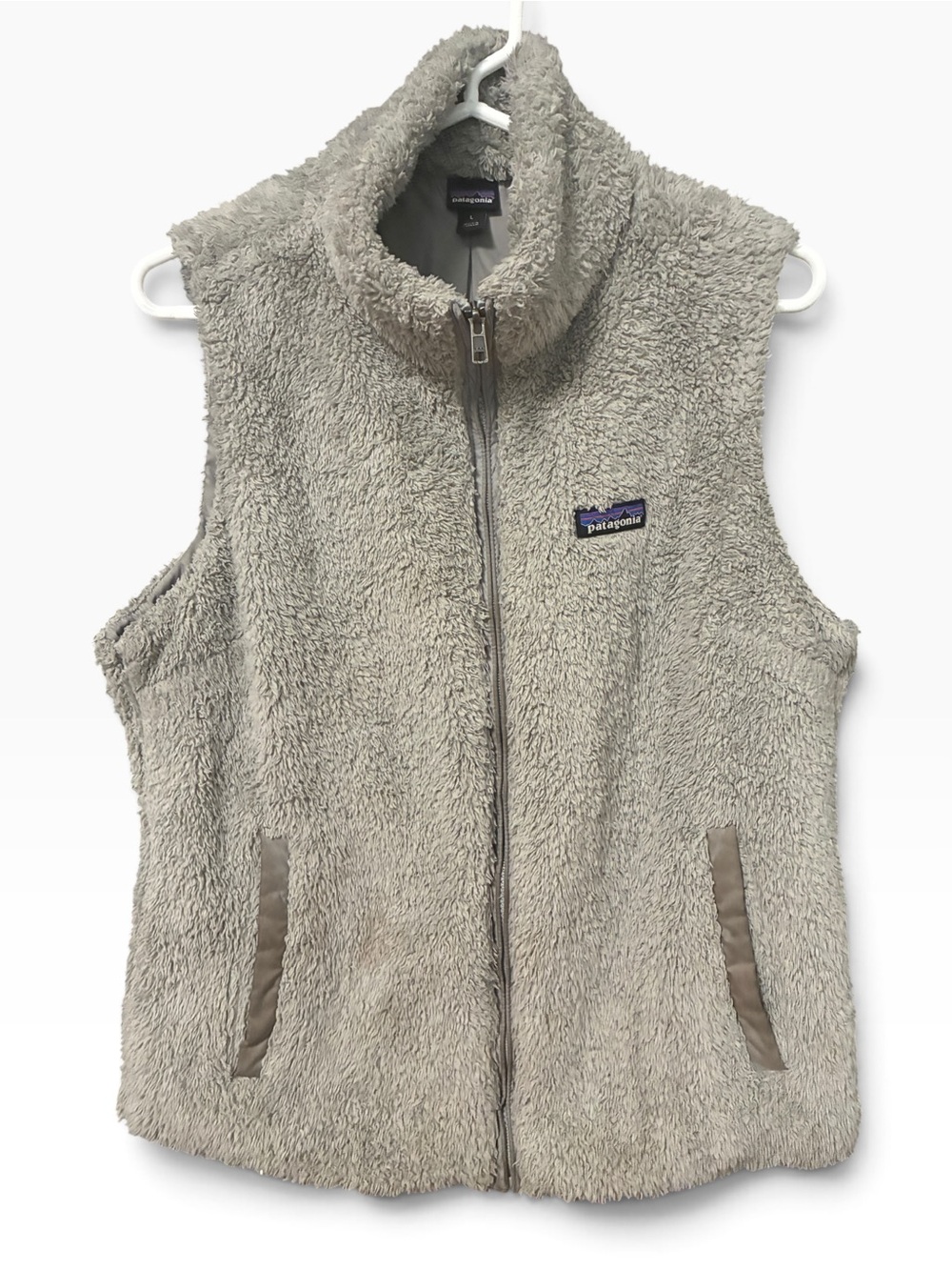 Patagonia Los Gatos Full Zip Fuzzy Fleece Vest Coat Grey L Large